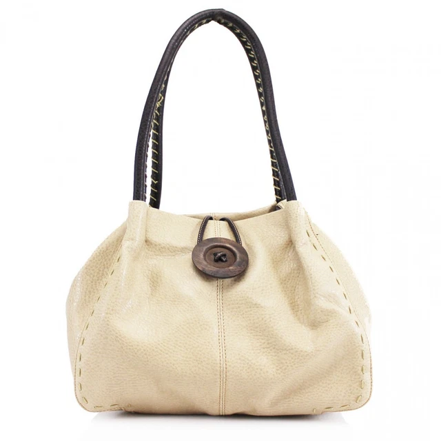 Damen-Schultertasche große Holzknöpfe vorne zwei große Griffe Handtaschen 836