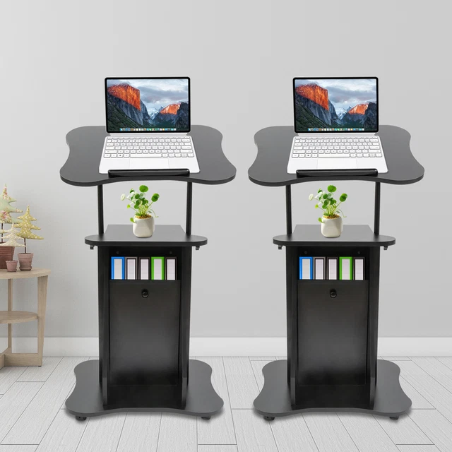 Portable Podium 2PC Rolling Presentation Lectern Mobile Standing w/Caster Wheels