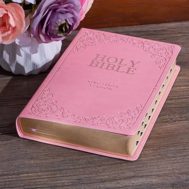 KJV Holy Bible, Giant Print Full-size Faux Leather Red Letter Edition Pink