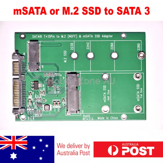 mSATA SSD or M.2 NGFF B/B+M KEY SSD to SATA III 7+15 Pin Adapter Converter Card