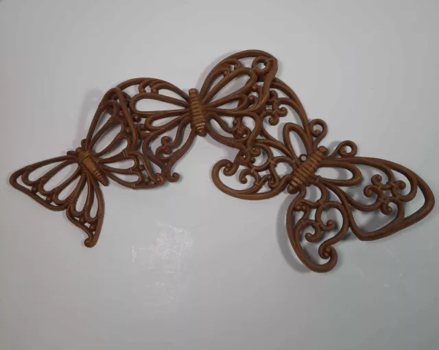 Butterfly Art Vintage Brown Syroco Homco 70's Wall Decor Set of 3 MCM USA