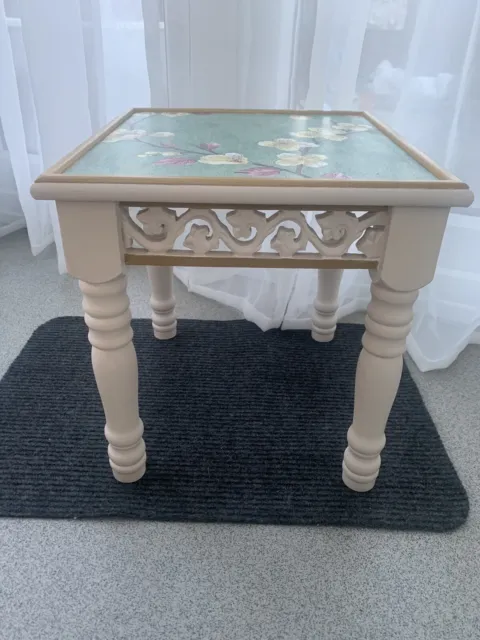 Small Coffee Table/ Beside Lamp Stand. Up Cycled In Antique Chalk Paint & Vinyl.