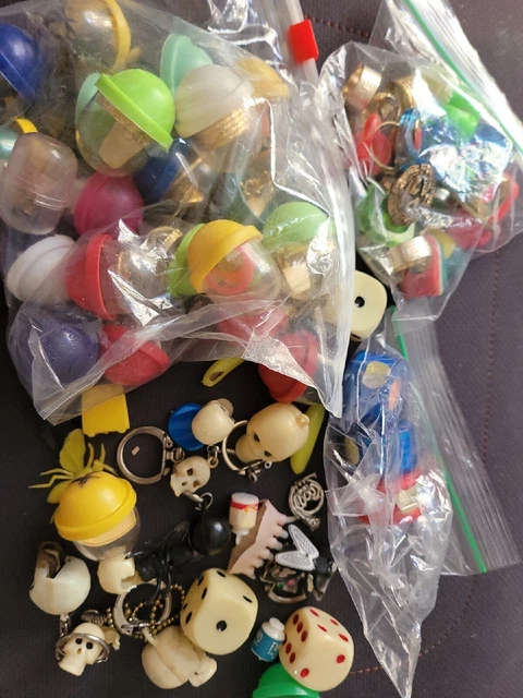 Vintage Lot Surprise Toys Jewelry Gumball Machine Capsules Hong Kong Toy N Joy