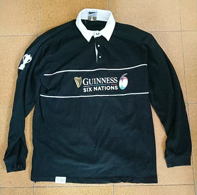 Guinness Six Nations rugby long sleeve black classic cotton shirt jersey top XL