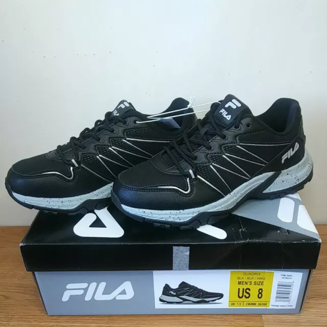 FILA Mens Size 8 Black Quadrix Trail Running Sneakers Molded EVA Comfort Footbed