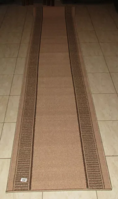 New Beige/Brown  Rubber Backed Floor Hall Hallway Runner Rug 67X400Cm