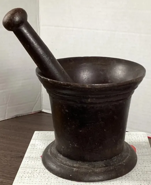 Antique Apothecary Cast Iron Mortar & Pestle Pharmacy Druggist Tool