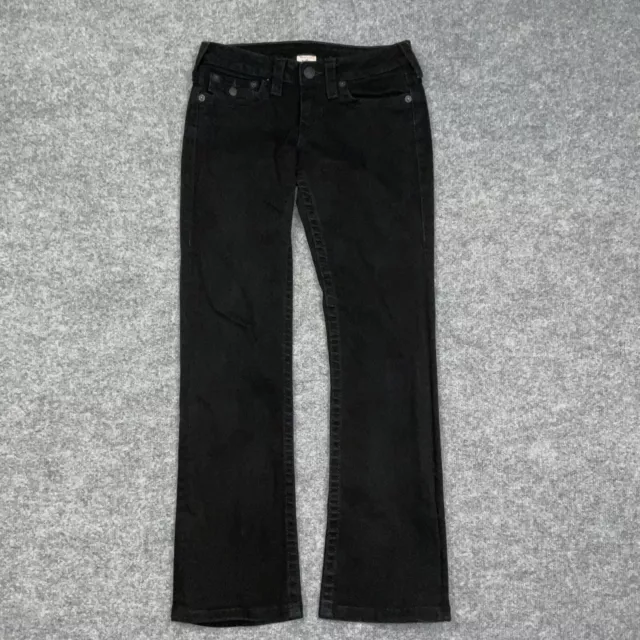 True Religion Jeans Womens Size 27 Black Denim BECKY Bootcut Flap Pockets Logo