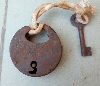 Antique Old Rare Hand Forged Iron Padlock With key Working Condition
