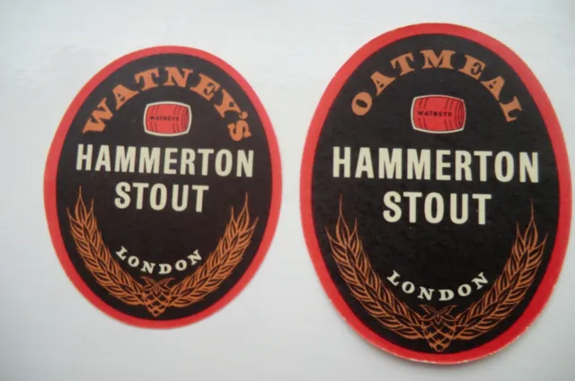 Pair Of Mint Watney's London Hammerton Stout Brewery Bottle Labels