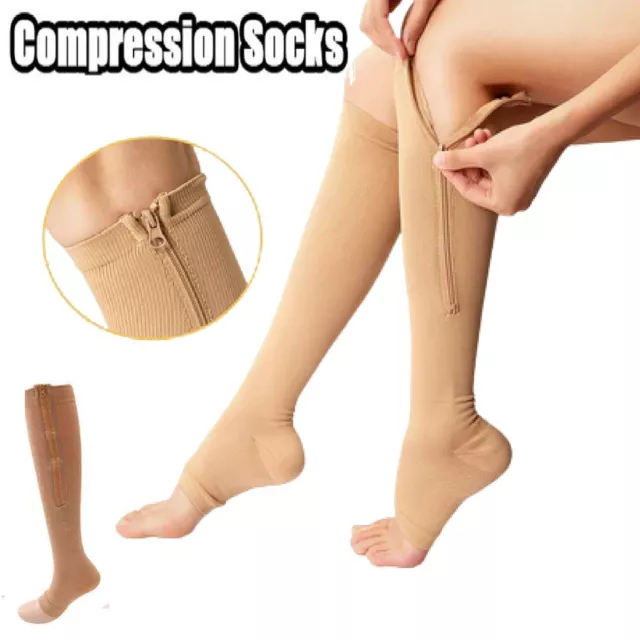 Zip Sox Compression Socks Zipper Leg Support Knee Open Toe Shaper Stockings Au