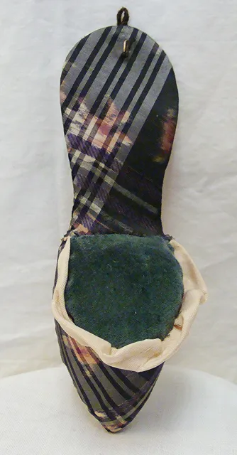 Antique Victorian Silk & Velvet Slipper Hanging Pin Cushion