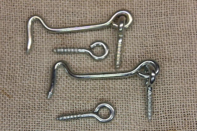 2 Vintage Hooks and Eyes Screen Door Gate 3” Latches Catches Zinc Coated Steel