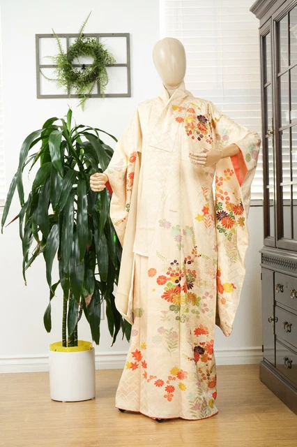 Dear Vanilla Japanese Silk Furisode Kimono Women's Authentic Japan Vintage Mint
