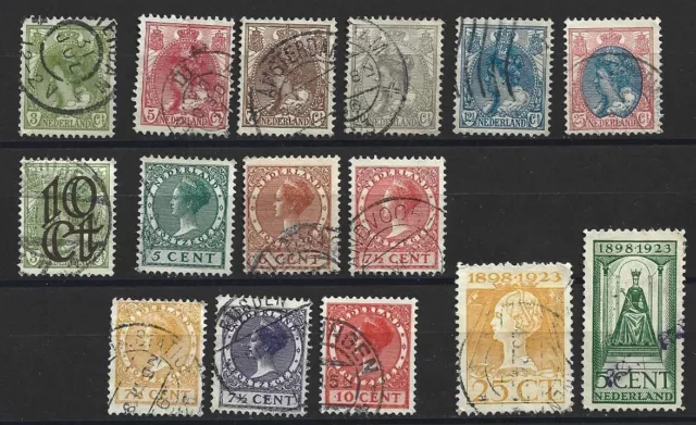 PAYS BAS série de 15 timbres Nederland "Reine Wilhelmine" oblitérés de 1899/1928