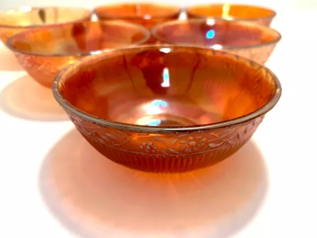 Vintage Imperial Glass Marigold Carnival Iridescent Glass Dessert Bowls Set of 6