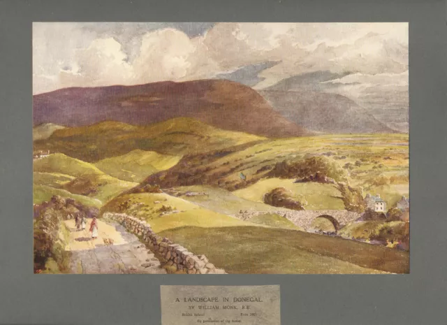 Over 100 year Coloured Print 'A Landscape in Donegal' by William Monk R.E.