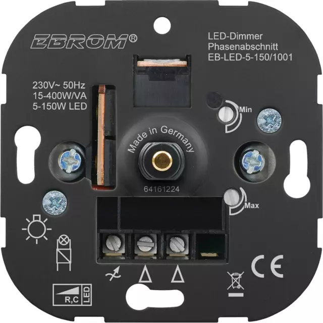 EBROM® Set LED Drehdimmer 1001 + BJ Rahmen 2511-212 und Scheibe DURO Cremeweiß 2