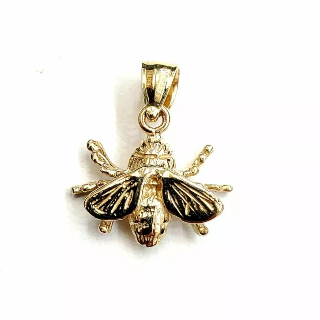 14k yellow Gold solid honey bee 3D Pendant charm gift fine jewelry 1.5g