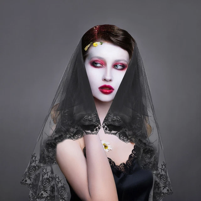Velo Floreale Pizzo Sposa Costume Halloween Nero Vail Cosplay Fiori Sposa