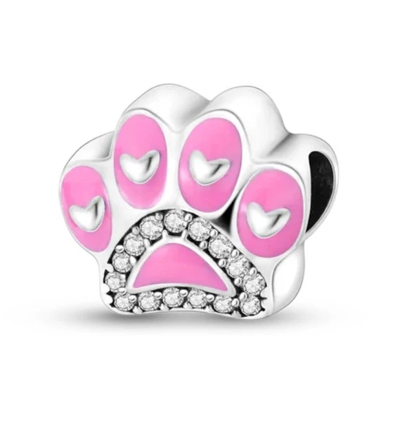 Charm Anhänger Pfote Tatze 925er Sterlingsilber Zirkonia Emaille 🐾🍀🌈💖