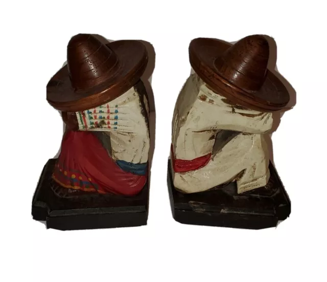 Mexican Men 2 Siesta Sombrero Table Shelf Decoration 7" Vintage Resin Figurines