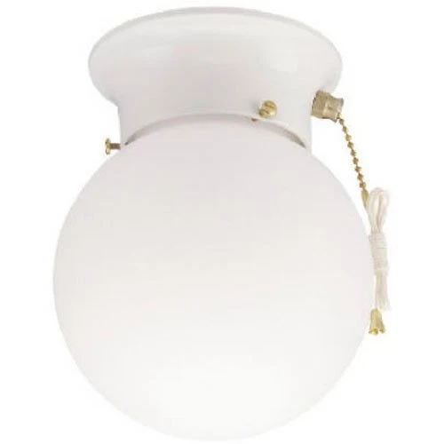 66680 One-Light Flush-Mount, White with Pull Chain