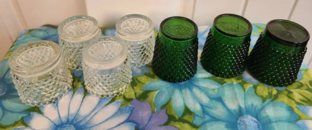 Vintage Green Clear Glass Hobnail Tea Light Votive Cup Candle Toothpick Holder 7