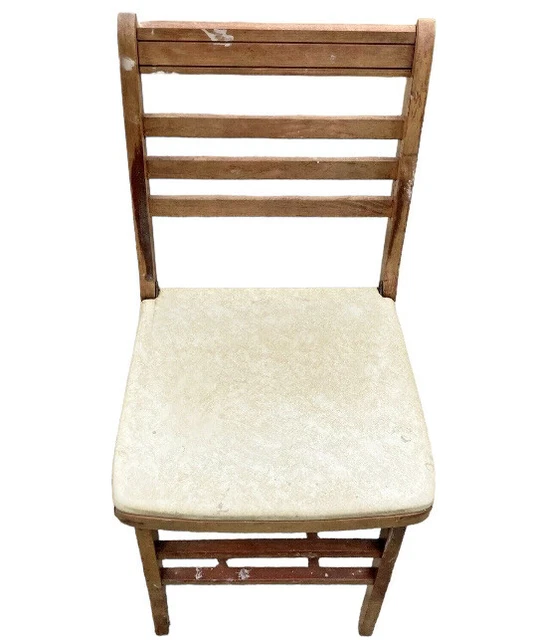 1- RARE Vintage Mid Century Mcm STAKMORE?? Folding Ladderback Chair Vinyl Seat