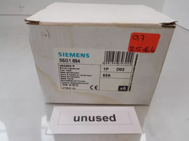 6 Pièce Siemens 5SG1 694 Fusible D02 1-Polig 63A Inutilisé En Emballage
