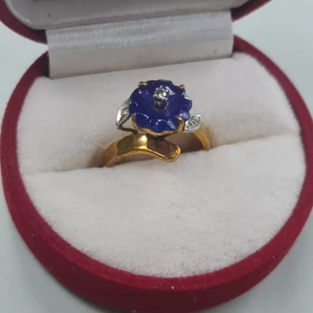 Vintage Ladies 9ct Yellow Gold Blue Sapphire & Diamond Ring  Size UK K  Boxed