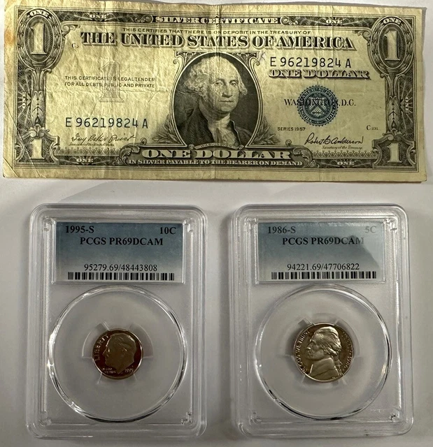 Lot Of 3 Paper Money & PCGS graded PR69DCAM  Coins Lot #MC#11