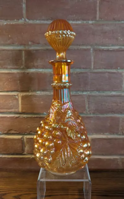 Vintage Imperial Carnival Glass Marigold Decanter With Stopper & Grape Design