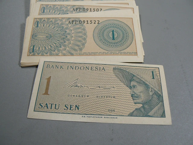 Indonesia 1 Sen 1964 P90 Lot of 63 Banknotes