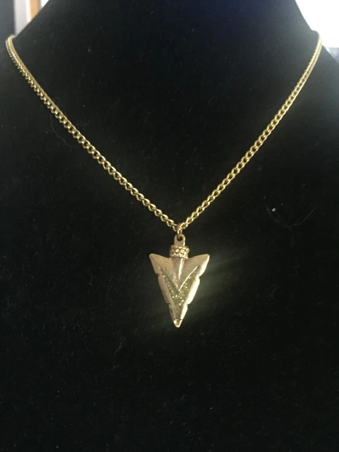 Vintage Gold Tone Arrow Head Necklace w/Genuine Diamond Dust MIB