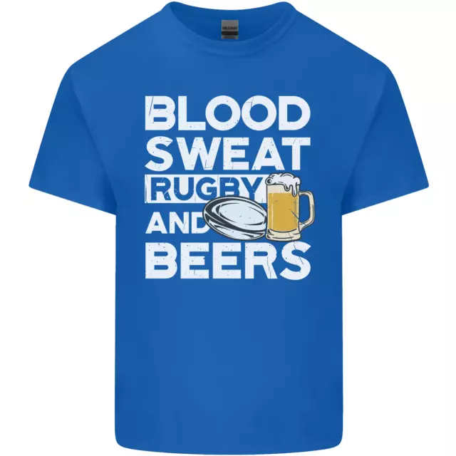T-shirt da uomo in cotone Blood Sweat rugby e birre divertente 3