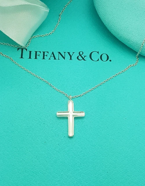 TIFFANY CO RARE Silver Concave Cross Pendant Necklace 149.19