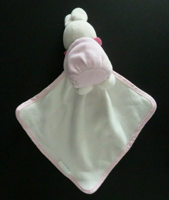 89. Doudou Peluche Klorane Bebe Lapin Blanc Rose Mouchoir - Excellent Etat 3