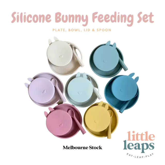 Silicone Suction BUNNY Bowl Lid Plate Cutlery Baby Children Toddler Feeding Set