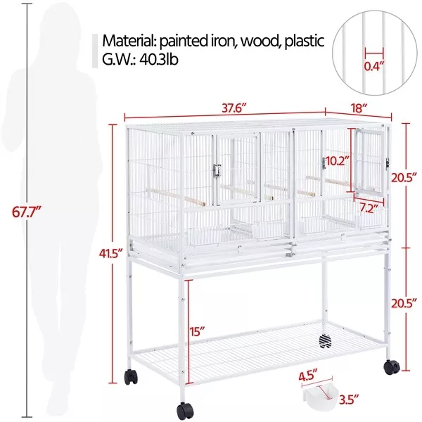 41.5’’ Stackable Wide Bird Cage Divided Breeder Cage for Small Birds Lovebirds 3