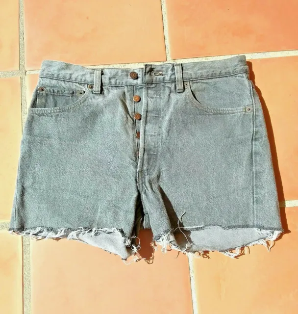 Short En Jeans Marque Levis Strauss 501 Taille W33 Gris Delave Comme Neuf 2