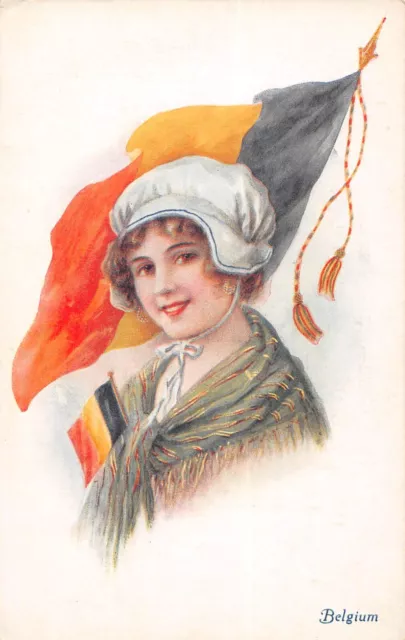 Cpa Guerre / Illustrateur Patriotique Femme Belgium