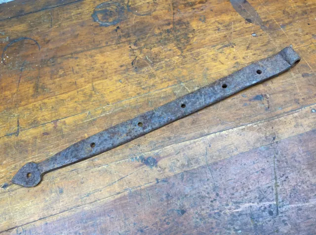 Antique 18"L Iron Strap Hinge w/ Spade Tip ~ Hand Forged Old Barn Door Hardware