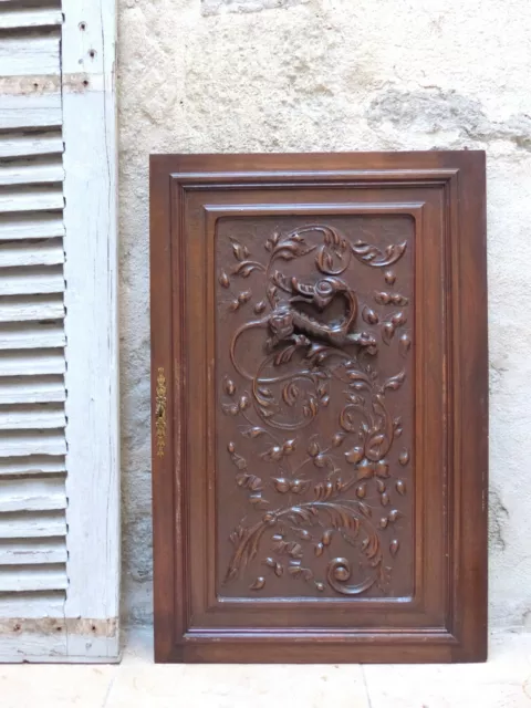 LARGE 33" Antique French Carved Solid Wood Doors Panels Gothic Chimera Salvage