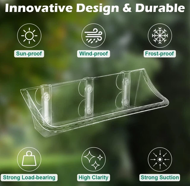 Clear Bird Bath Bird Feeder for Outside Window Glass Transparent Birdbath with S