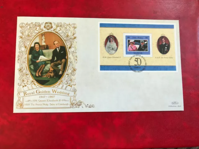 Samoa 1997 Fdc Benham Royal Golden Wedding Queen Elizabeth 2 Minisheet