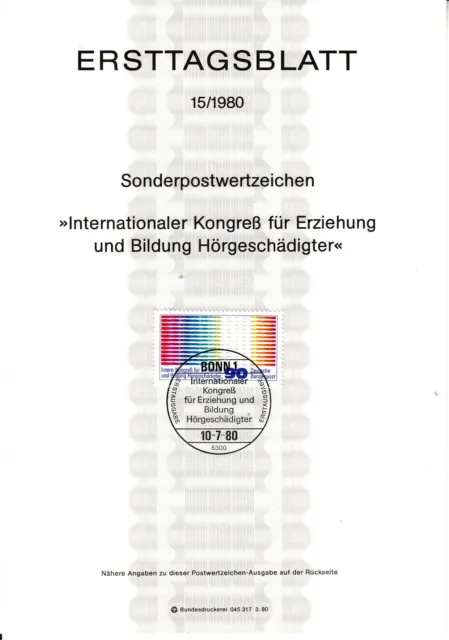 Deutschland Bund Hörgeschädigte ETB Mi 1063, Bonn 10.07.80