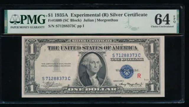AC 1935A $1 Silver Certificate "R" Experimental PMG 64 EPQ Fr 1609
