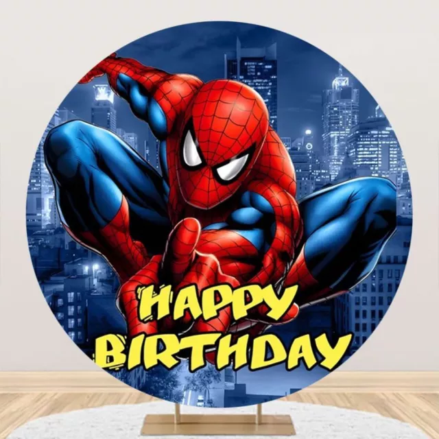 Round Superhero Spiderman Backdrop Photo Background Kids Birthday Party Decor