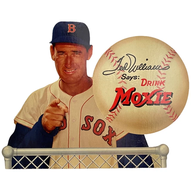 Original 1950s Ted Williams Red Sox Moxie Soda Unused Cardboard Advertising Sign